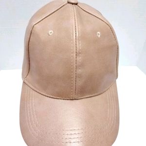 Tan Low-profile PU Leather Baseball Cap
